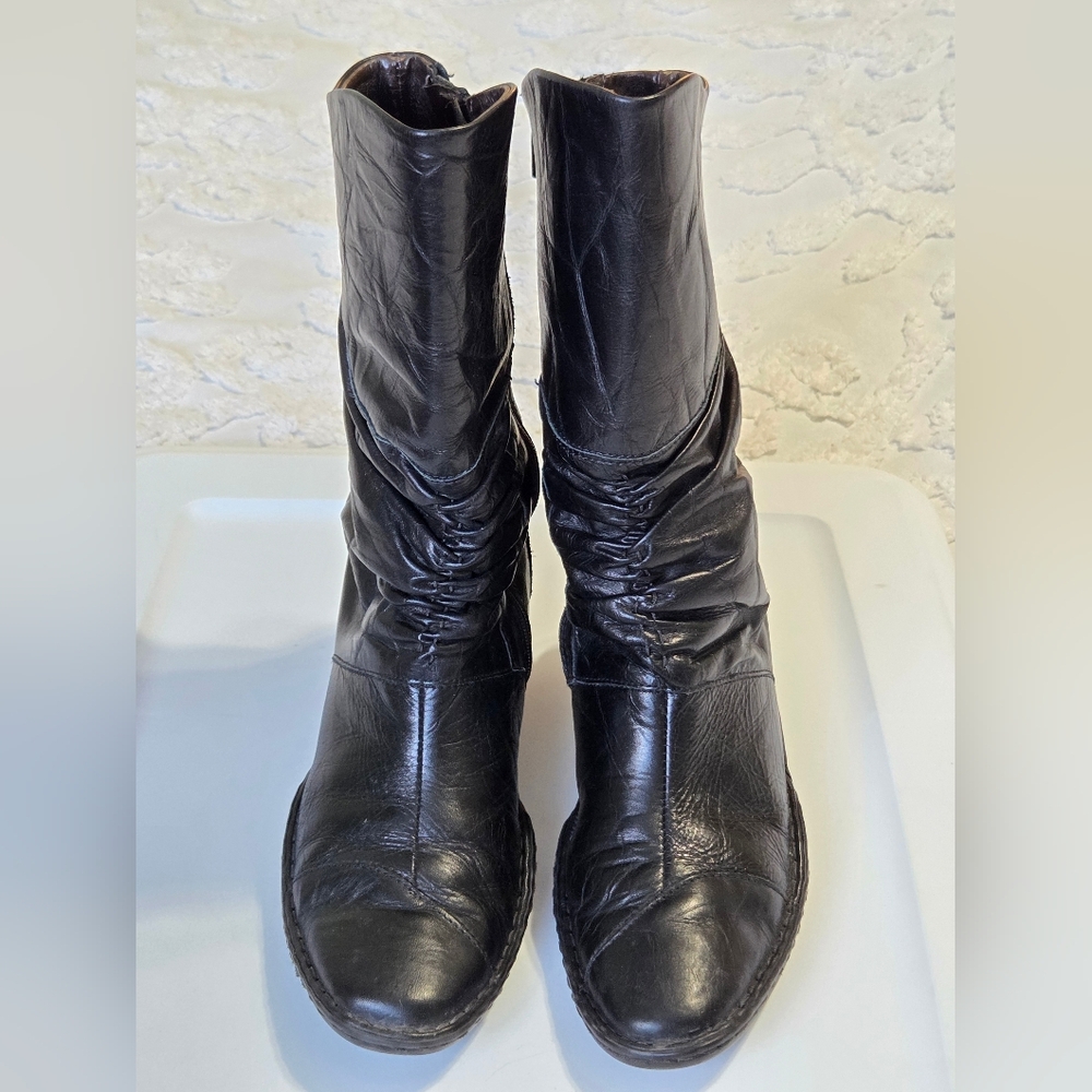 Josef Siebel Black Slouchy Creased Leather Mid Calf Boots Sz 38(7-7.5) Boho chic - Picture 14 of 14